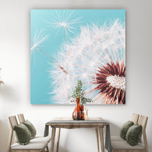Lade das Bild in den Galerie-Viewer, Leinwandbild Pusteblume auf Türkis Quadrat