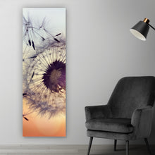 Lade das Bild in den Galerie-Viewer, Aluminiumbild Pusteblume im Sonnenuntergang Panorama Hoch