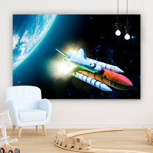 Lade das Bild in den Galerie-Viewer, Aluminiumbild gebürstet Raumschiff im Kosmos Querformat