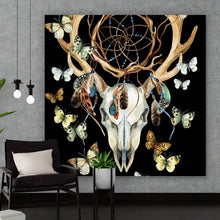 Lade das Bild in den Galerie-Viewer, Acrylglasbild Rehschädel mit Schmetterlingen Quadrat