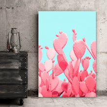 Lade das Bild in den Galerie-Viewer, Poster Rosa Kakteen auf Türkis Hochformat