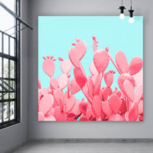Lade das Bild in den Galerie-Viewer, Acrylglasbild Rosa Kakteen auf Türkis Quadrat
