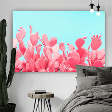 Lade das Bild in den Galerie-Viewer, Poster Rosa Kakteen auf Türkis Querformat