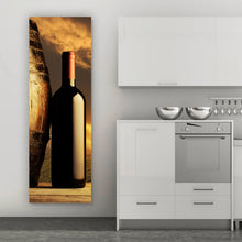 Lade das Bild in den Galerie-Viewer, Acrylglasbild Rotweinflasche bei Sonnenuntergang Panorama Hoch