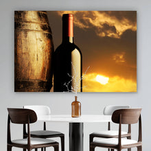 Lade das Bild in den Galerie-Viewer, Acrylglasbild Rotweinflasche bei Sonnenuntergang Querformat