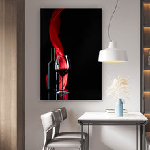 Lade das Bild in den Galerie-Viewer, Leinwandbild Rotweinglas mit Flasche Hochformat