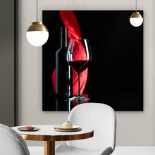 Lade das Bild in den Galerie-Viewer, Leinwandbild Rotweinglas mit Flasche Quadrat