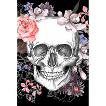 Lade das Bild in den Galerie-Viewer, Aluminiumbild Schädel und Blumen Hochformat