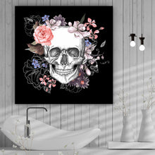 Lade das Bild in den Galerie-Viewer, Spannrahmenbild Schädel und Blumen Quadrat