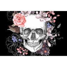Lade das Bild in den Galerie-Viewer, Aluminiumbild gebürstet Schädel und Blumen Querformat