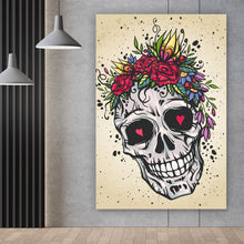 Lade das Bild in den Galerie-Viewer, Poster Schädel mit Blumen Modern Art Hochformat