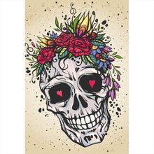 Lade das Bild in den Galerie-Viewer, Poster Schädel mit Blumen Modern Art Hochformat