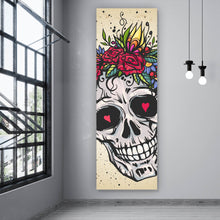 Lade das Bild in den Galerie-Viewer, Leinwandbild Schädel mit Blumen Modern Art Panorama Hoch