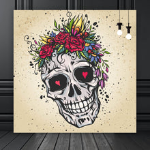 Lade das Bild in den Galerie-Viewer, Poster Schädel mit Blumen Modern Art Quadrat