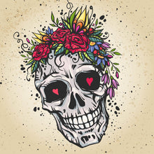 Lade das Bild in den Galerie-Viewer, Poster Schädel mit Blumen Modern Art Quadrat