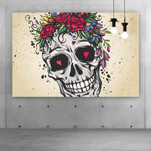 Lade das Bild in den Galerie-Viewer, Poster Schädel mit Blumen Modern Art Querformat