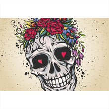 Lade das Bild in den Galerie-Viewer, Poster Schädel mit Blumen Modern Art Querformat