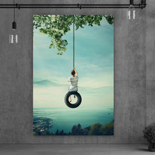 Lade das Bild in den Galerie-Viewer, Aluminiumbild Schaukelnder Junge Hochformat