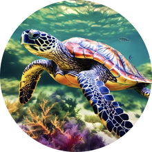 Lade das Bild in den Galerie-Viewer, Aluminiumbild Schildkröte im bunten Meer Kreis