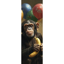 Lade das Bild in den Galerie-Viewer, Aluminiumbild Schimpanse mit Luftballons und Banane Panorama Hoch