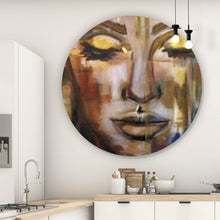 Lade das Bild in den Galerie-Viewer, Aluminiumbild gebürstet Schlafende Frau Zeichenstil Abstrakt Kreis