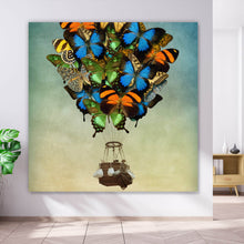 Lade das Bild in den Galerie-Viewer, Leinwandbild Schmetterling Heißluftballon Quadrat