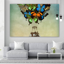 Lade das Bild in den Galerie-Viewer, Leinwandbild Schmetterling Heißluftballon Querformat