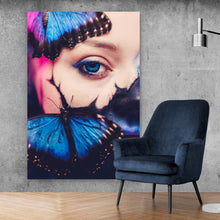 Lade das Bild in den Galerie-Viewer, Aluminiumbild gebürstet La Catrina mit Schmetterlingen Hochformat