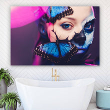 Lade das Bild in den Galerie-Viewer, Spannrahmenbild La Catrina mit Schmetterlingen Querformat