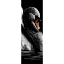 Lade das Bild in den Galerie-Viewer, Aluminiumbild gebürstet Schwan auf schwarzem Hintergrund Panorama Hoch
