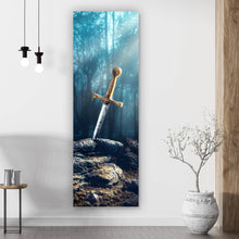 Lade das Bild in den Galerie-Viewer, Aluminiumbild Schwert Excalibur mit Lichtstrahlen Panorama Hoch