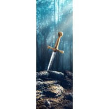 Lade das Bild in den Galerie-Viewer, Leinwandbild Schwert Excalibur mit Lichtstrahlen Panorama Hoch
