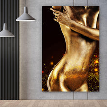 Lade das Bild in den Galerie-Viewer, Aluminiumbild Sexy Body Paint Gold Hochformat