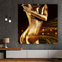 Lade das Bild in den Galerie-Viewer, Leinwandbild Sexy Body Paint Gold Quadrat