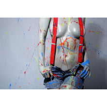 Lade das Bild in den Galerie-Viewer, Acrylglasbild Sexy Malerin mit Farbspritzern Querformat