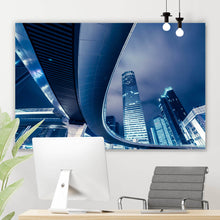 Lade das Bild in den Galerie-Viewer, Aluminiumbild gebürstet Shanghai bei Nacht Querformat
