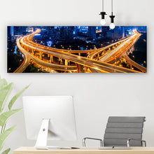 Lade das Bild in den Galerie-Viewer, Leinwandbild Shanghai Skyline bei Nacht Panorama