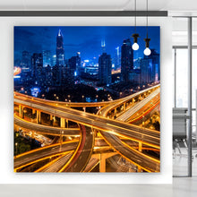 Lade das Bild in den Galerie-Viewer, Spannrahmenbild Shanghai Skyline bei Nacht Quadrat