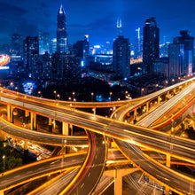 Lade das Bild in den Galerie-Viewer, Spannrahmenbild Shanghai Skyline bei Nacht Quadrat