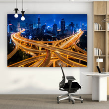 Lade das Bild in den Galerie-Viewer, Leinwandbild Shanghai Skyline bei Nacht Querformat