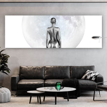 Lade das Bild in den Galerie-Viewer, Poster Silberne Frau vor Vollmond Panorama