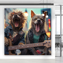 Lade das Bild in den Galerie-Viewer, Aluminiumbild gebürstet Singende Hundeband mit Gitarre Quadrat