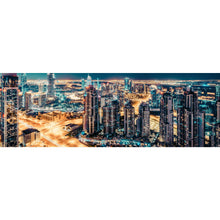 Lade das Bild in den Galerie-Viewer, Leinwandbild Skyline von Dubai bei Nacht Panorama