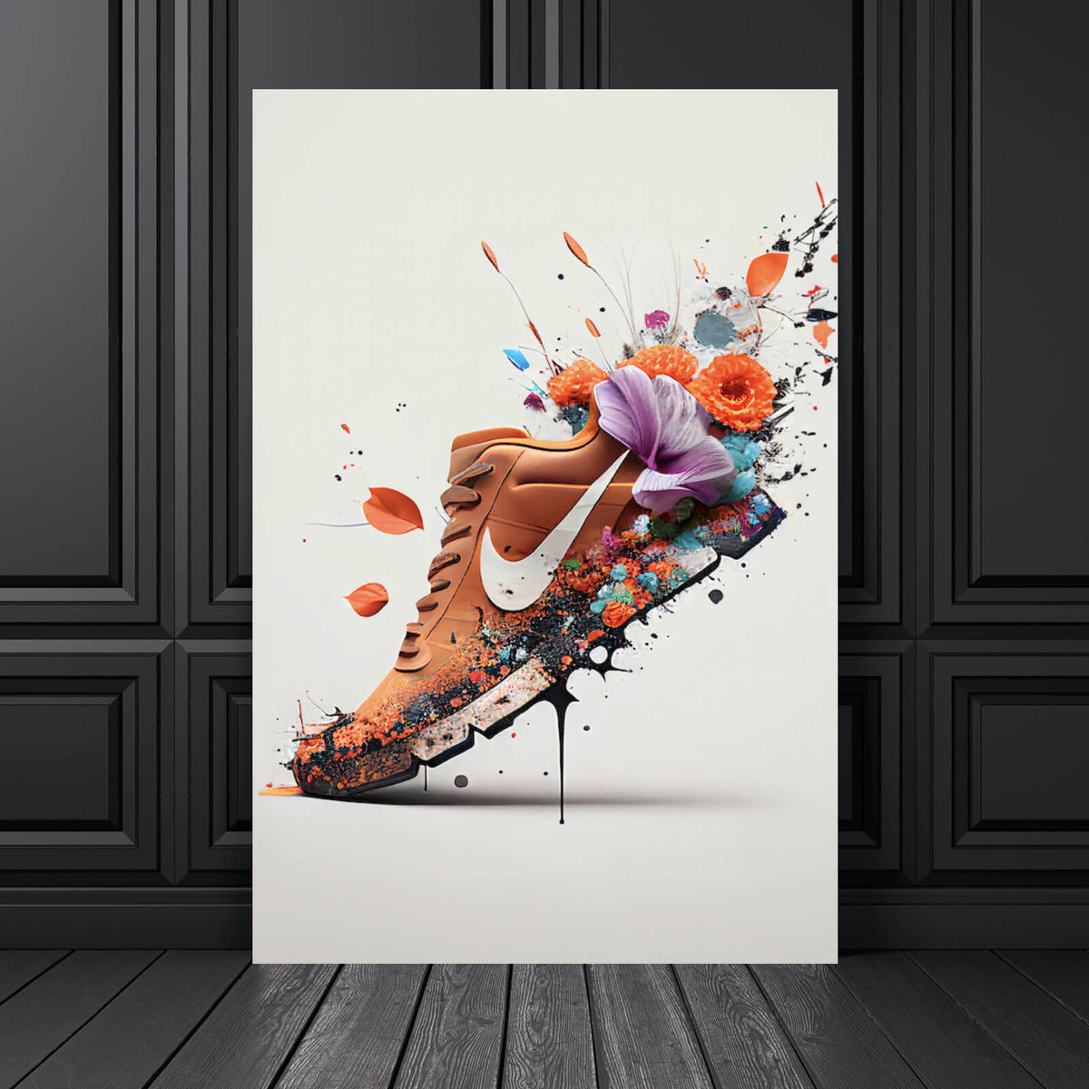 Aufhängefertig & Modern Art – Sneaker mit Blumen Wandguru im Hochformat, Aluminiumbild Versandkostenfrei