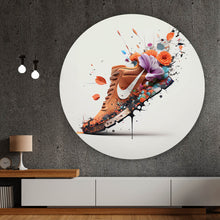 Lade das Bild in den Galerie-Viewer, Aluminiumbild gebürstet Sneaker mit Blumen Modern Art Kreis