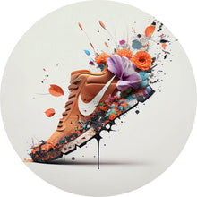 Lade das Bild in den Galerie-Viewer, Aluminiumbild gebürstet Sneaker mit Blumen Modern Art Kreis