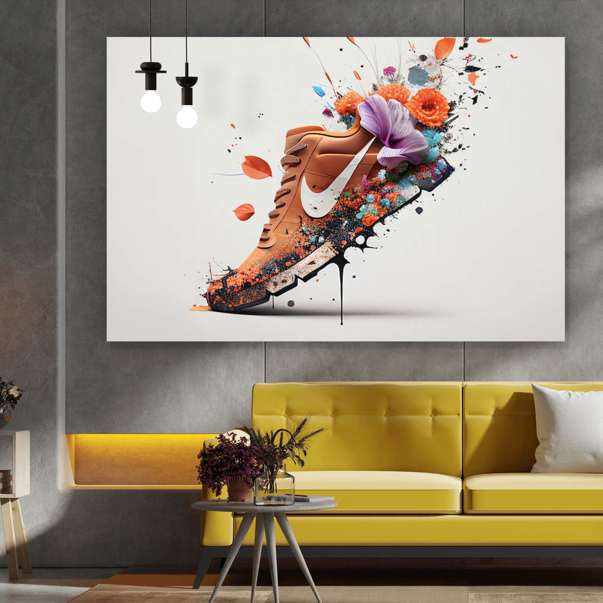 Wandguru – Querformat, im Aufhängefertig Acrylglasbild Sneaker & Blumen Modern mit Art Versandkostenfrei