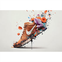 Lade das Bild in den Galerie-Viewer, Aluminiumbild gebürstet Sneaker mit Blumen Modern Art Querformat