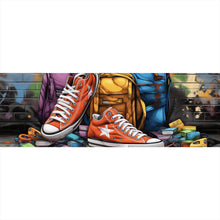 Lade das Bild in den Galerie-Viewer, Aluminiumbild gebürstet Sneaker Old School Street Art Panorama