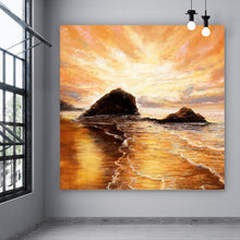 Lade das Bild in den Galerie-Viewer, Poster Sonnenuntergang im Ölgemälde Stil Quadrat